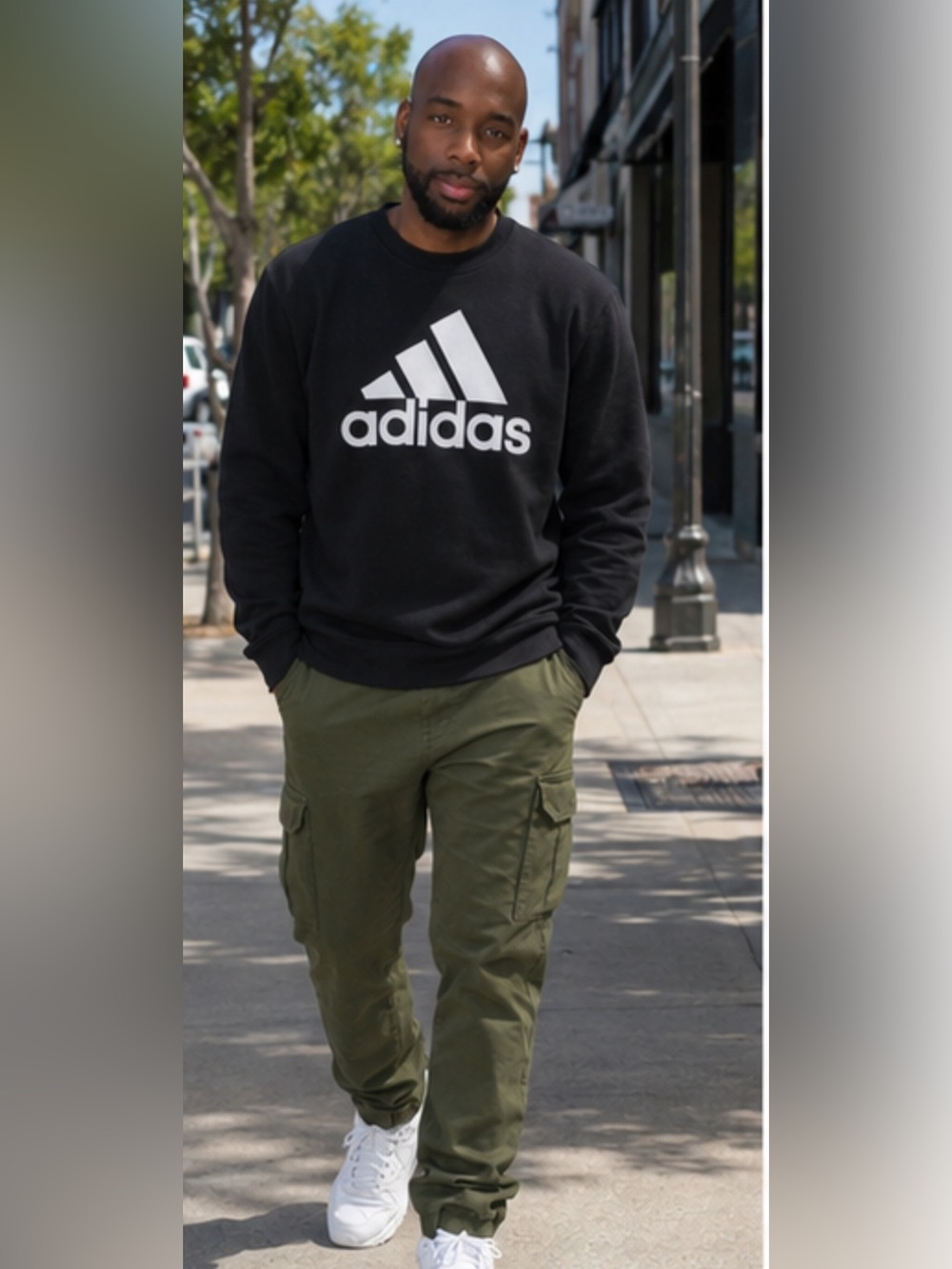 adidas Black Sweatshirt with Olive Green Cargo Pants NWT - Picture 3 of 7